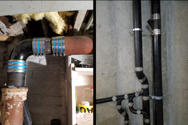 Process of fence renovation at bright sunny day by man in protective gloves.